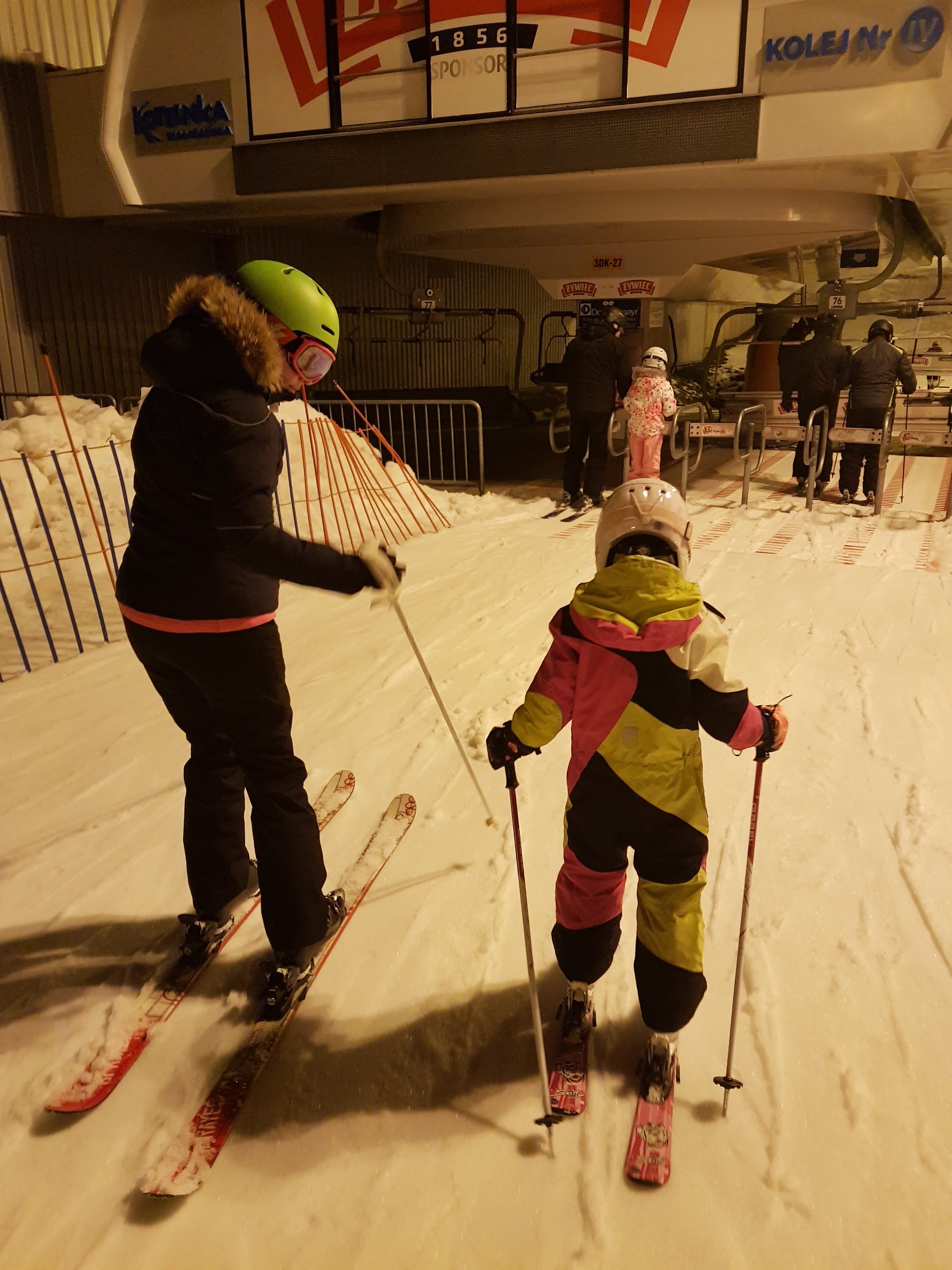Family skiing in Bialka Tatrzanska, Poland